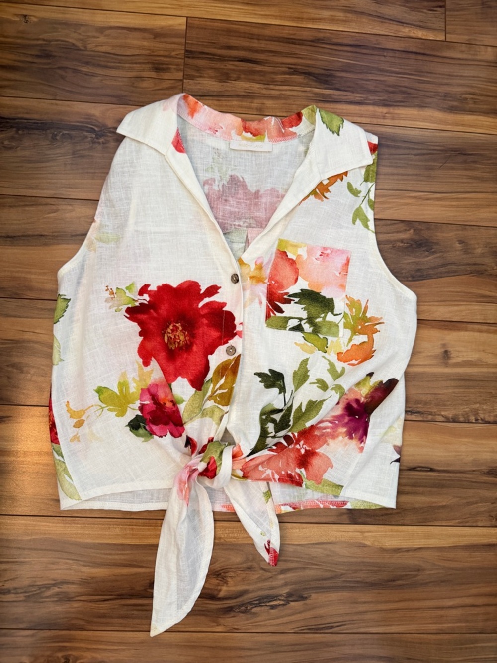 Milio Milano linen Floral Tie-Front Top
